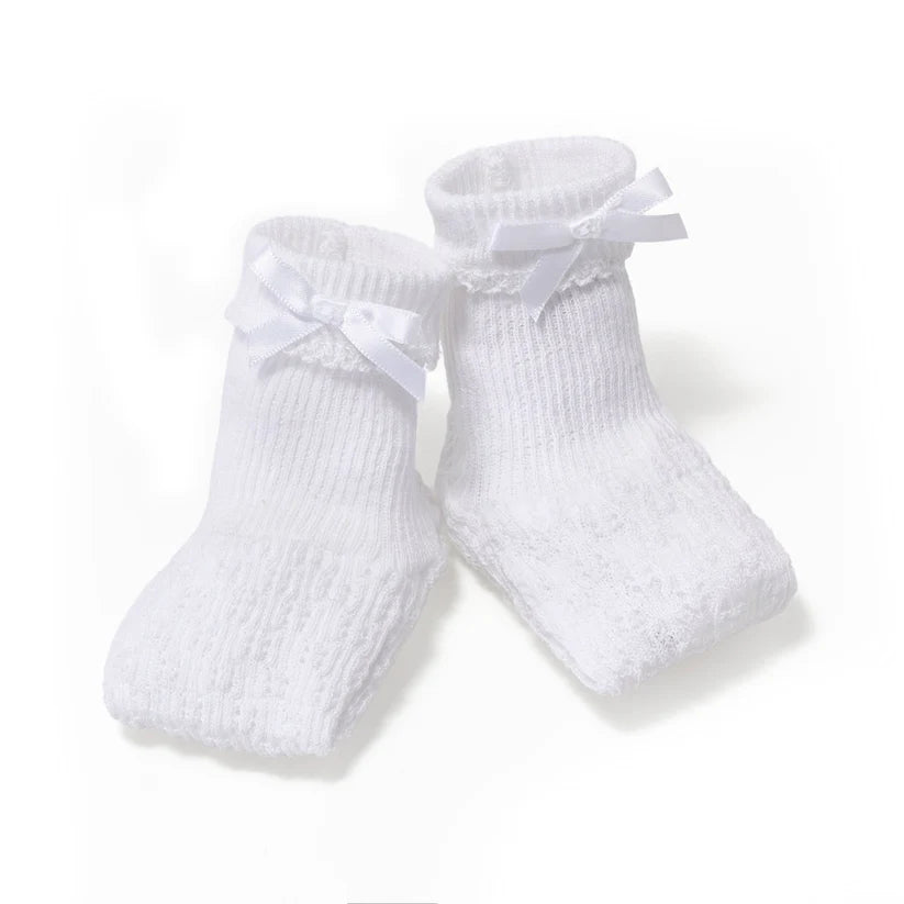 White Knit Booties with White Trim