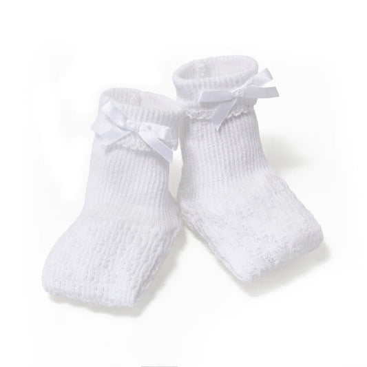 White Knit Booties with White Trim