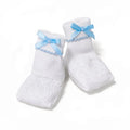 White Knit Booties with Blue Trim